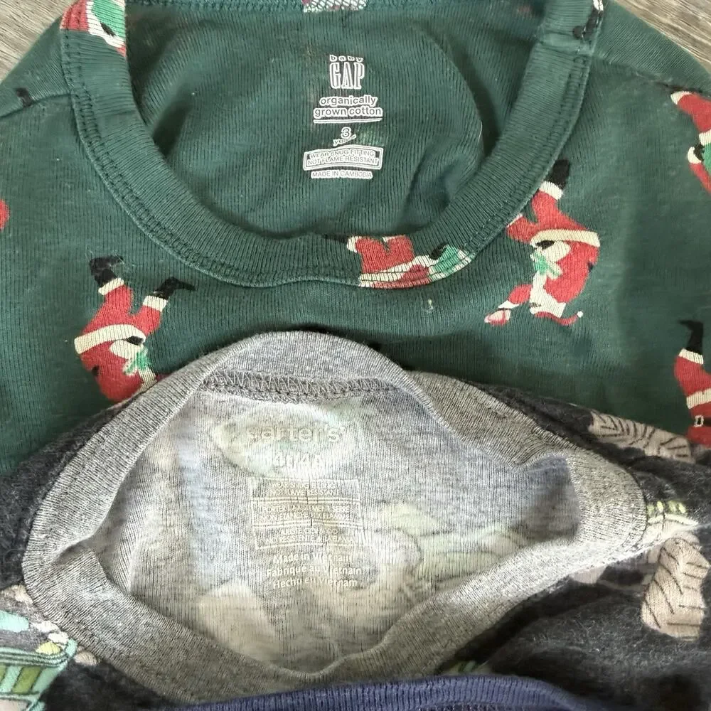Lot 4 Toddler Boy Pajama Set 3T Dinosaurs Monster Truck Santa Christmas Quilted